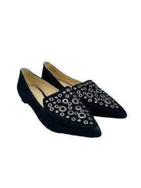 Nine West Shoes Womens Size 6.5 M Black Leather Suede Heeled Flats Loafers Slip